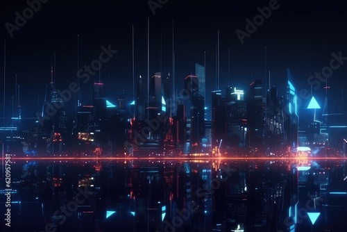 Landscape of Futuristic Sci-Fi Capital city and building  Night city  Cyber punk  AI generated