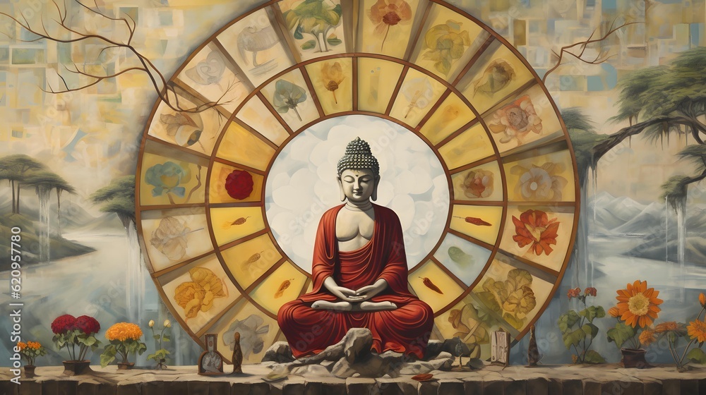 Obraz premium Buddha Statue beautiful background wallpaper design, Buddism, Buddist Asian, religion, Generative AI