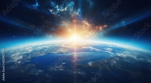 Fototapeta Naklejka Na Ścianę i Meble -  View of the planet Earth during a sunrise 