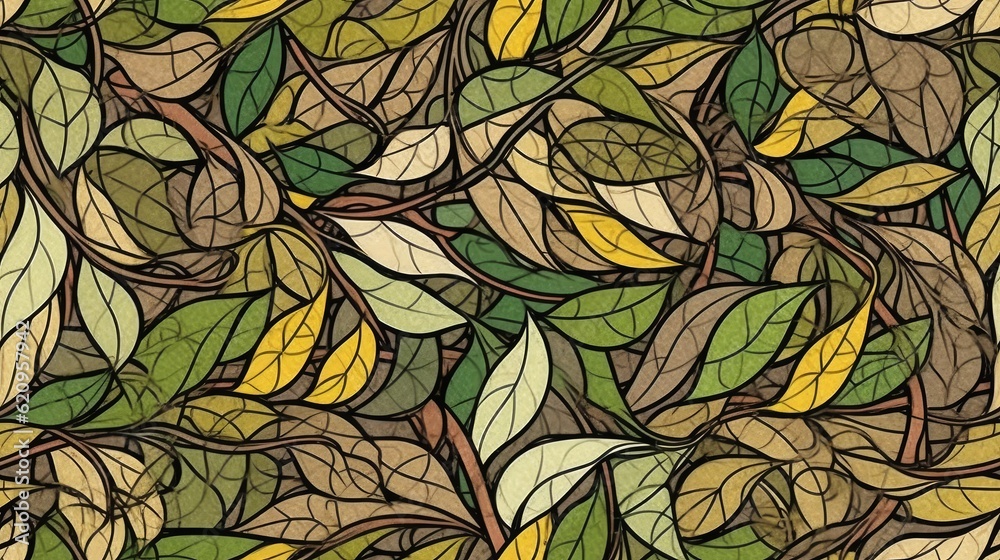 Seamless ornament leaf pattern, a delicate and intricate design of leaves, AI generated Seamless ornament leaf pattern, a delicate and intricate design of leaves, AI generated