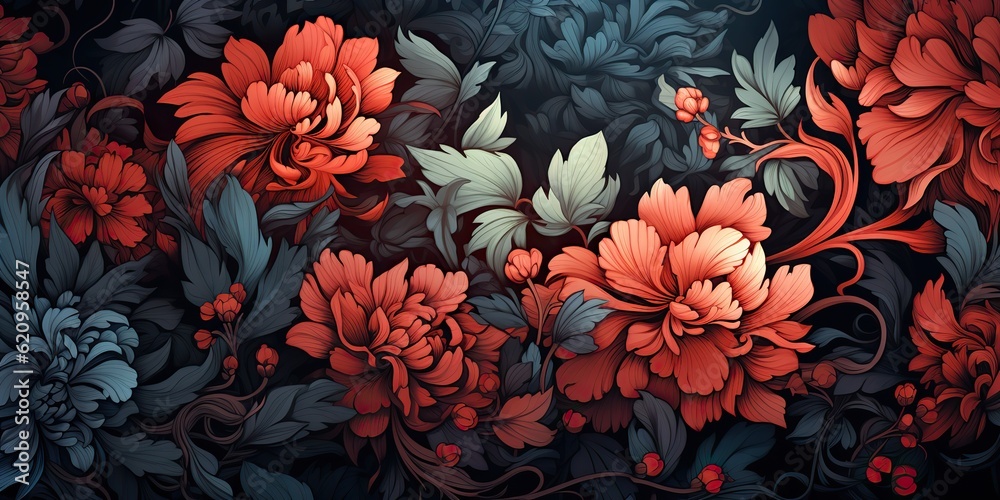 AI Generated. AI Generative. Asian Chinese floral plant flower pattern. Traditional culture vintage retro classic abstract background decoration. Graphic Art AI Generated. AI Generative. Asian Chinese floral plant flower pattern. Traditional culture vintage retro classic abstract background decoration. Graphic Art