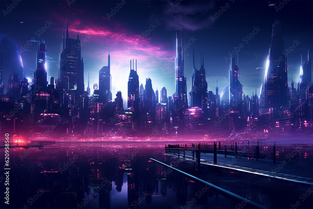 futuristic cyberpunk city in nigh