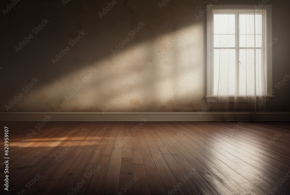 Room with sunlight through window and wood floor empty space minimalist abstract background for product presentation interior design Generative AI Room with sunlight through window and wood floor empty space minimalist abstract background for product presentation interior design Generative AI