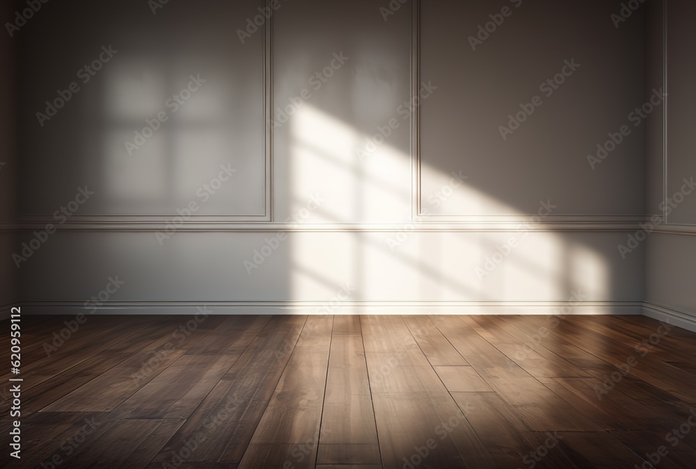 Room with sunlight through window and wood floor empty space minimalist abstract background for product presentation interior design Generative AI Room with sunlight through window and wood floor empty space minimalist abstract background for product presentation interior design Generative AI