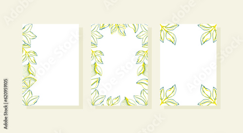 Set of wedding templates with lime lemon and leaves.Sketch. Fresh background. Vector illustration flat design style.