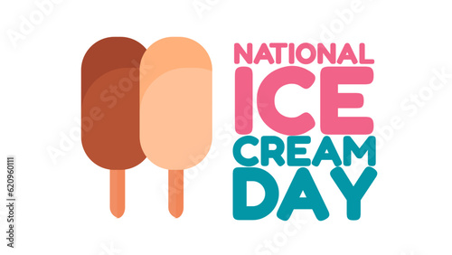 Typography Text Ice Cream Day Pink Blue with Chocolate Vanilla Popsicle on White Background