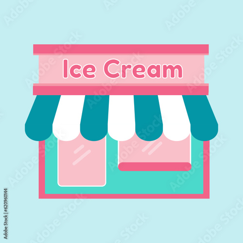 Close Up Ice Cream Shop Building Icon in Blue Pink Color for Graphic Resources, Website, Poster, Banner, and Background
