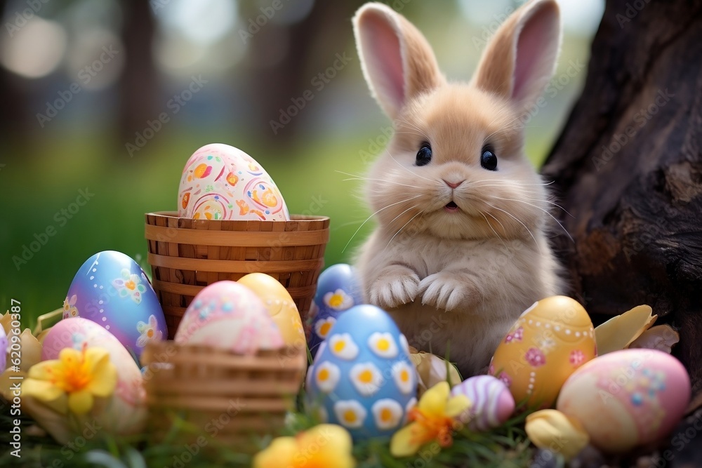 Adorable Bunny Easter Delights with Chocolates. Generative AI