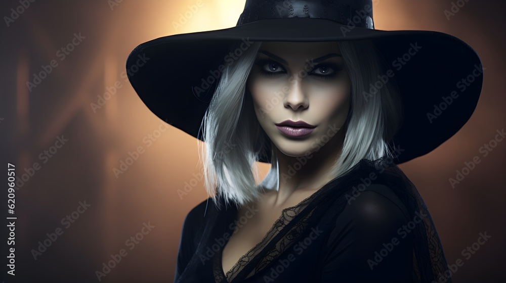 Portrait of a woman dressed as witch. Generated with ai. Portrait of a woman dressed as witch. Generated with ai.