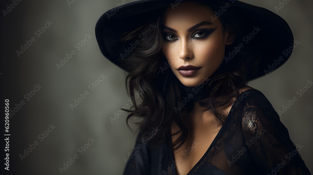 Portrait of a woman dressed as witch. Generated with ai. Portrait of a woman dressed as witch. Generated with ai.