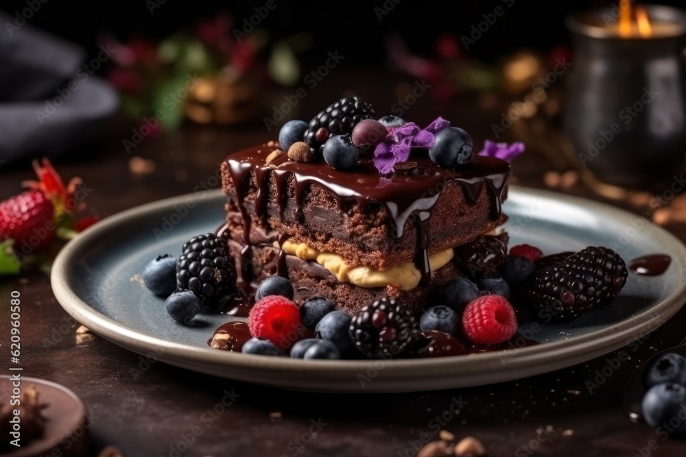 Slice of delicious fresh berry cake, AI Generated Slice of delicious fresh berry cake, AI Generated