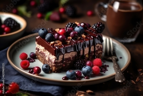 Slice of delicious fresh berry cake, AI Generated