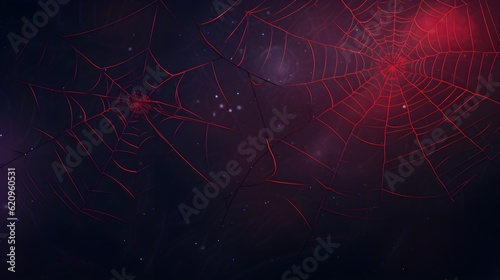 Billede på lærred Spider web blue and red background generated with ai