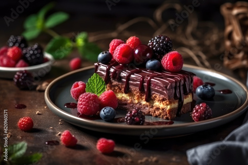 Slice of delicious fresh berry cake, AI Generated
