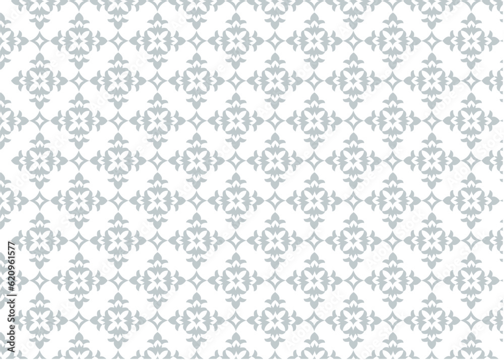 seamless pattern with flowers,  White and grey ornament for fabric.