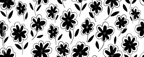 Trendy flowers in the form of an application seamless pattern illustration.  Doodle floral background, funny basic nature shapes wallpaper. 