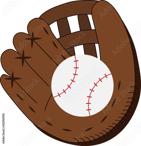 Vector illustration of baseball leather glove and ball in cartoon style
