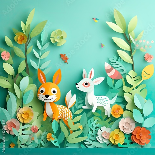 colorful  funny animals running  simple paper cut animation for kids-art