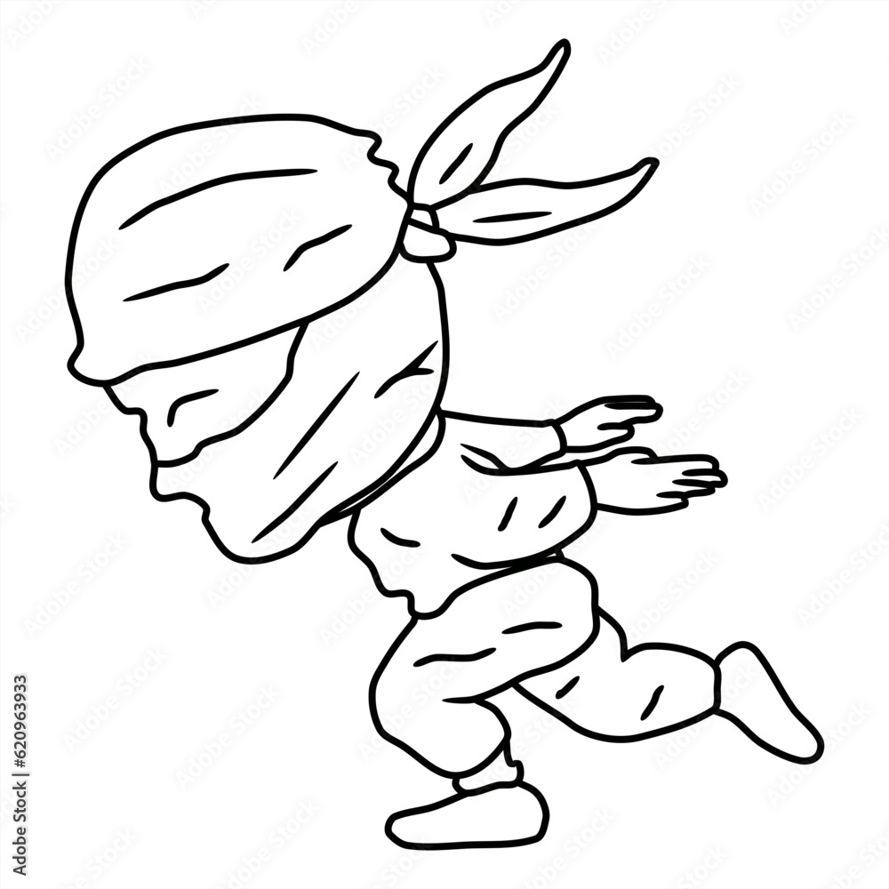 Fototapeta premium line art illustration of a little ninja running fast