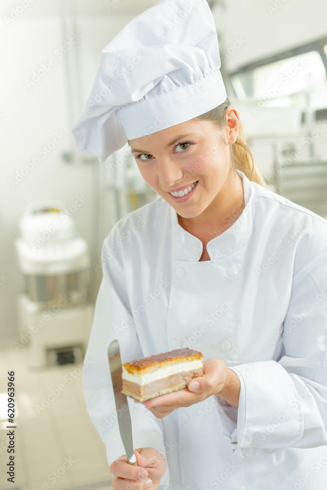 a young woman presenting pastry a young woman presenting pastry