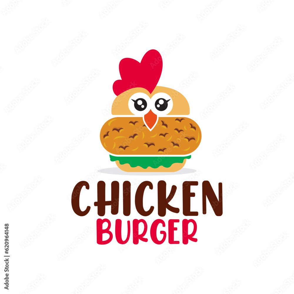 Cute, Chubby Chicken Burger Logo Design Stock Vector Adobe Stock