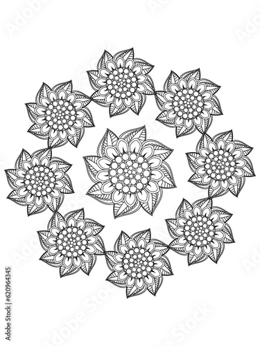 Simple Mandala Zentangle Coloring Book Page Circle Vector Clipart Floral Flower Oriental Oriental Pattern Illustration Indian Meditation Decorative