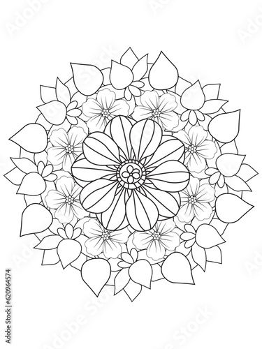 Simple Mandala Coloring Book Page Circle Vector Clipart Floral Flower Oriental Oriental Pattern Illustration Indian Meditation Decorative