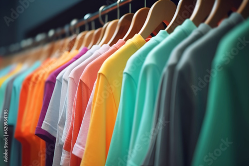 Colorful T-Shirts on Hangers: AI Generated Image