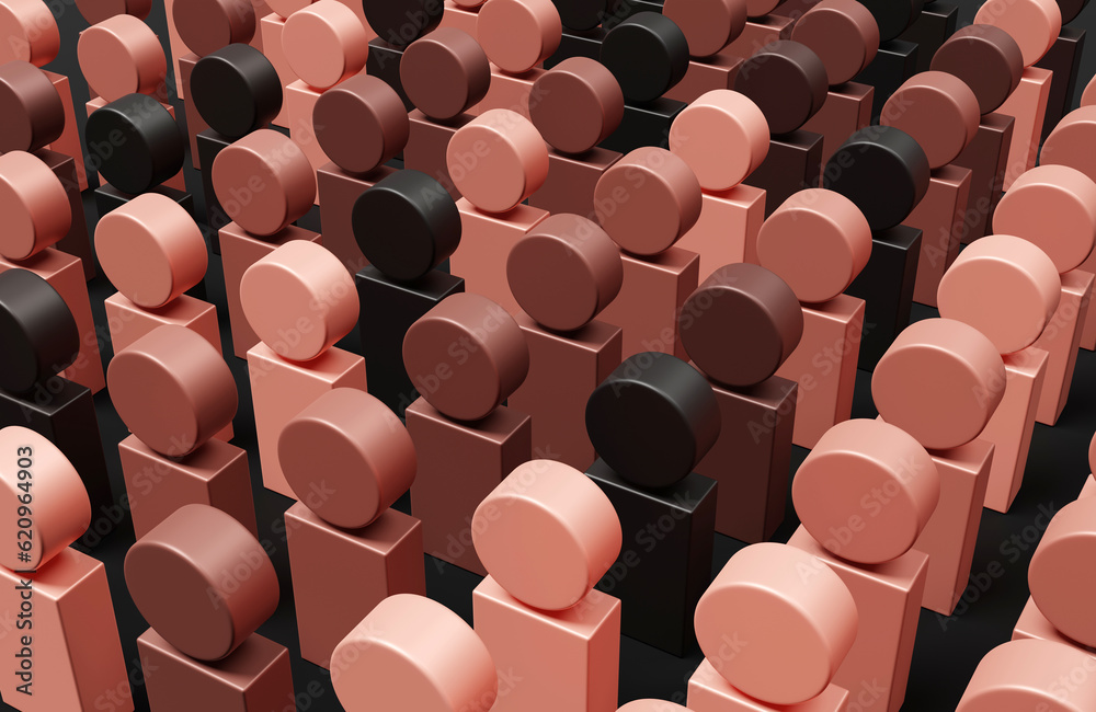 Obraz premium Silhouettes or signs of people with different skin colors, the concept of tolerance for people of different races and skin colors in sepia, 3d rendering