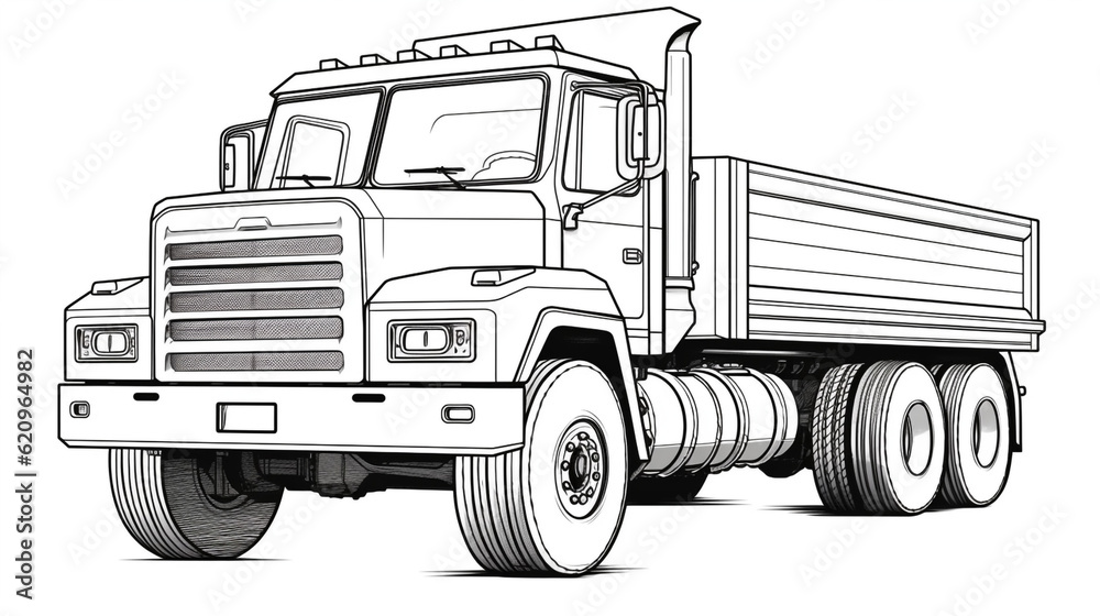 An American freight truck transporting a cargo container on white background, mirbudsstore Semi Truck 18 Wheeler illustration for background