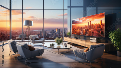 modern living room created with Generative AI Technology © basketman23
