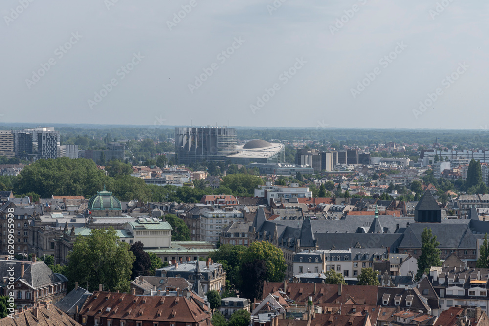 Strasbourg, France - 06 26 2023: Strasbourg cathedral: View of the city from the roof of the cathedral.