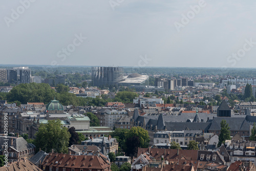 Strasbourg, France - 06 26 2023: Strasbourg cathedral: View of the city from the roof of the cathedral.