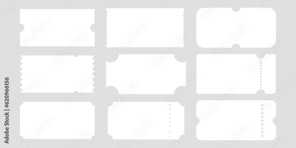 Set ticket vector templates.White templates on a gray background. Set ticket vector templates.White templates on a gray background.