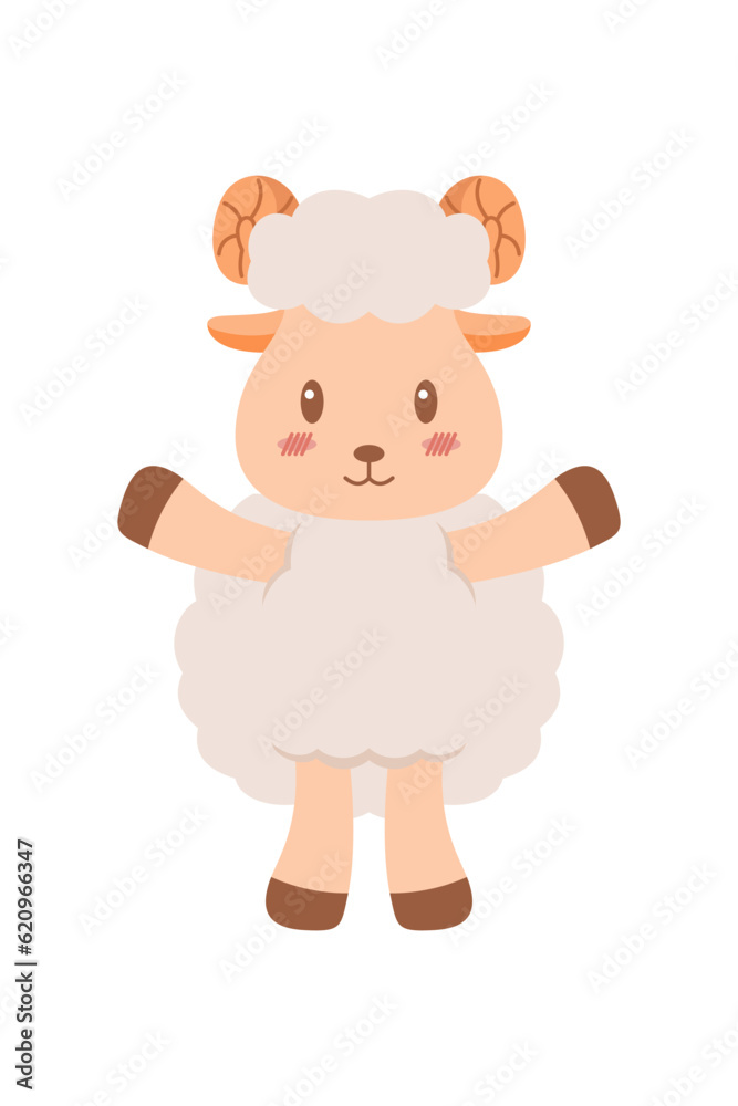 Cute sheep mascot cartoon illustration. Cute animal character for nursery, mascot, Eid al-adha element design