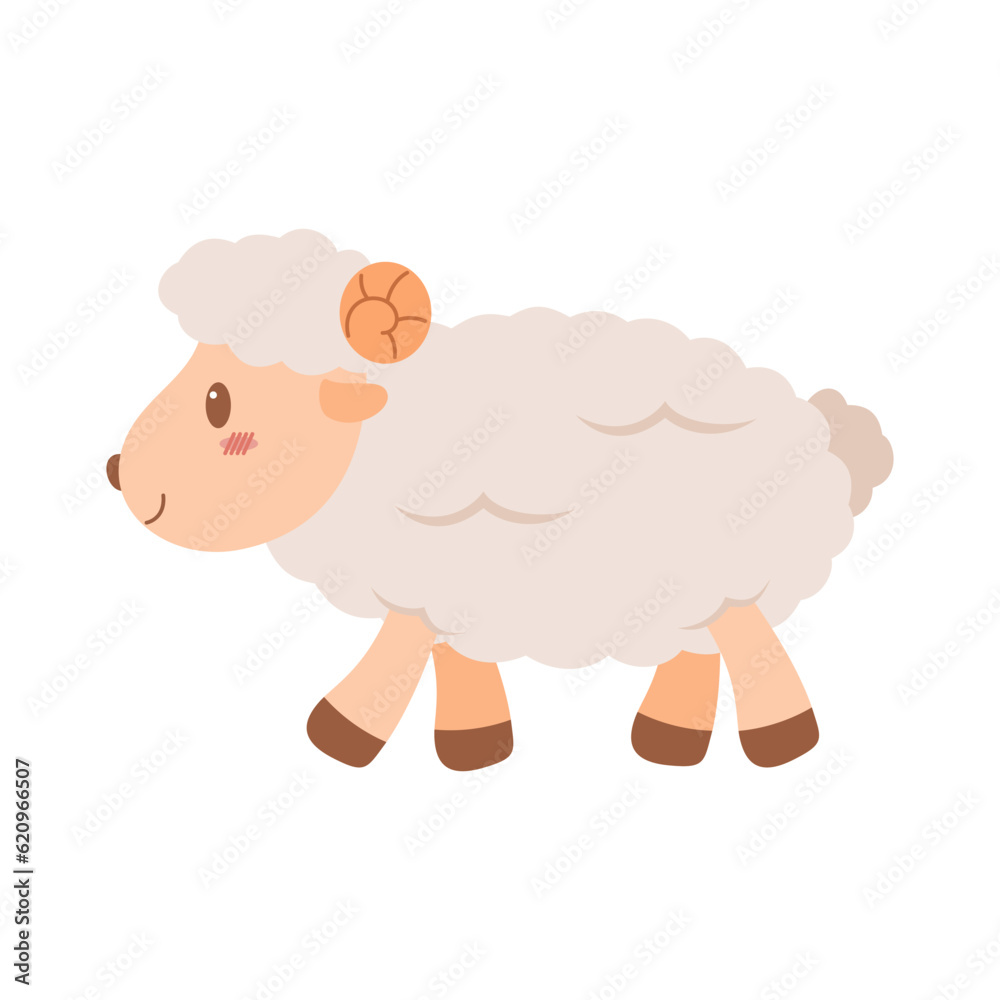 Obraz premium Cute sheep mascot cartoon illustration. Cute animal character for nursery, mascot, Eid al-adha element design