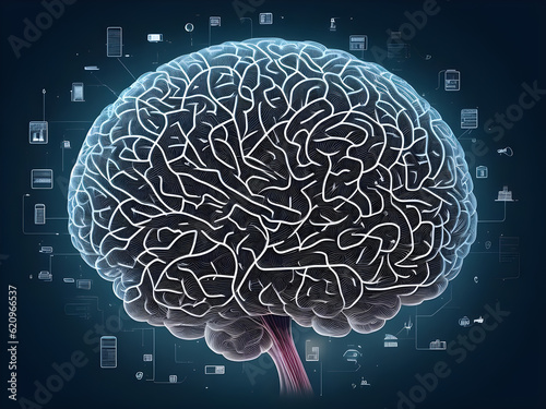 Human brain on mental idea mind Concept. Artificial Intelligence, neuronets. Digital Brain big Data. Generative AI.