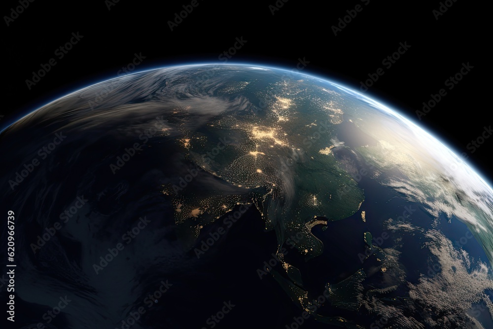 Obraz premium Global World on Black Background with Copy Space Generative AI illustrations