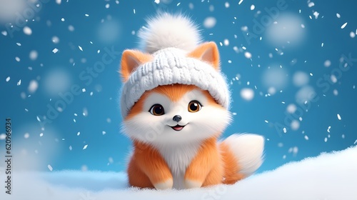 Funny fox in a winter forest
