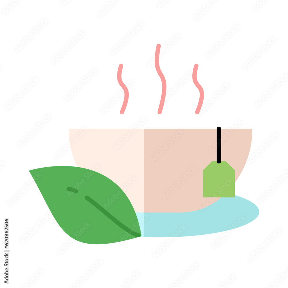 Herbal Hot Tea in The Cup with Leaf Colorful Icon Design Herbal Hot Tea in The Cup with Leaf Colorful Icon Design