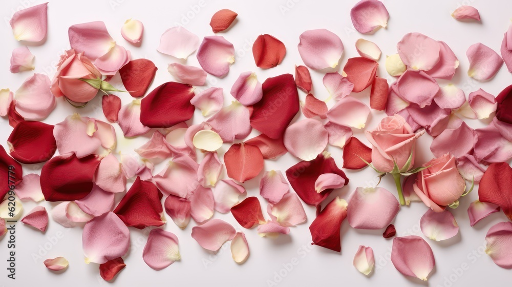 rose petals on white background