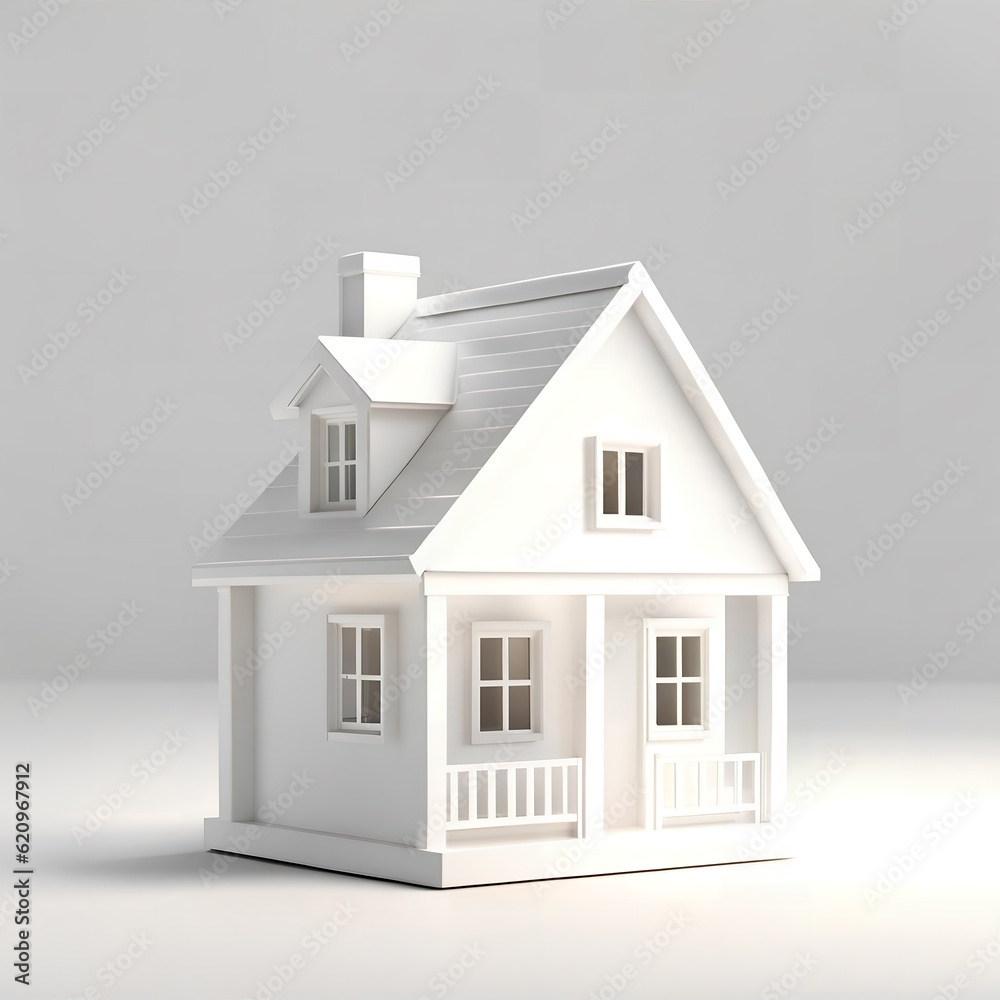 3D model a white house on white background, Ai Generative 3D model a white house on white background, Ai Generative