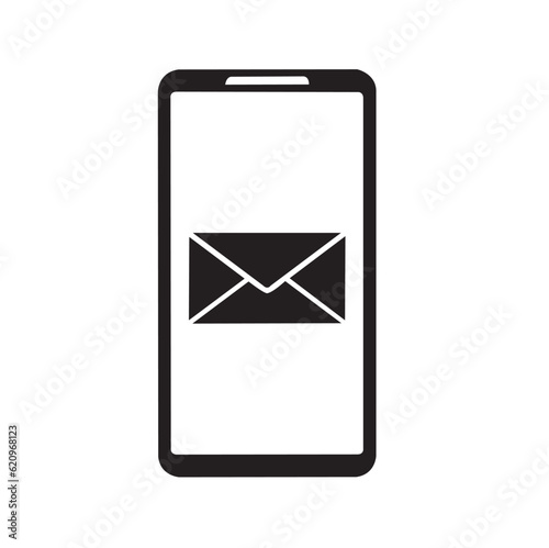 Icono de un teléfono inteligente con un sobre en la pantalla. Vector