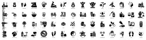Cosmetology black line icons set. Skin care.