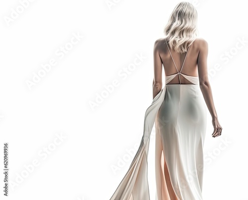 Fashion Female White Flowing Dress Backdrop Generative AI