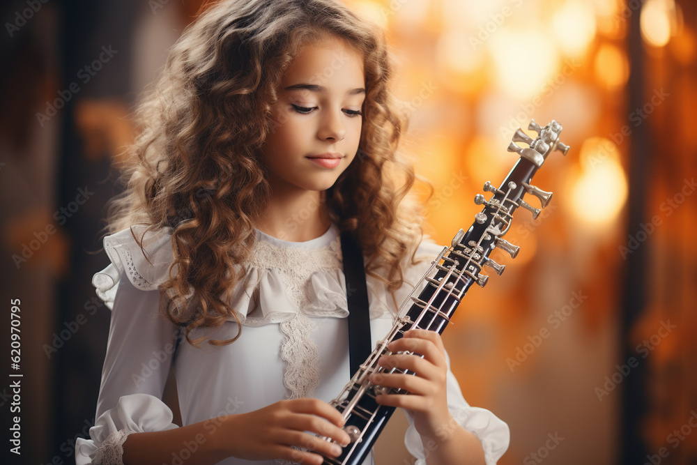 Fototapeta premium Close-up of a student playing a musical instrument, School, Back to School Generative AI