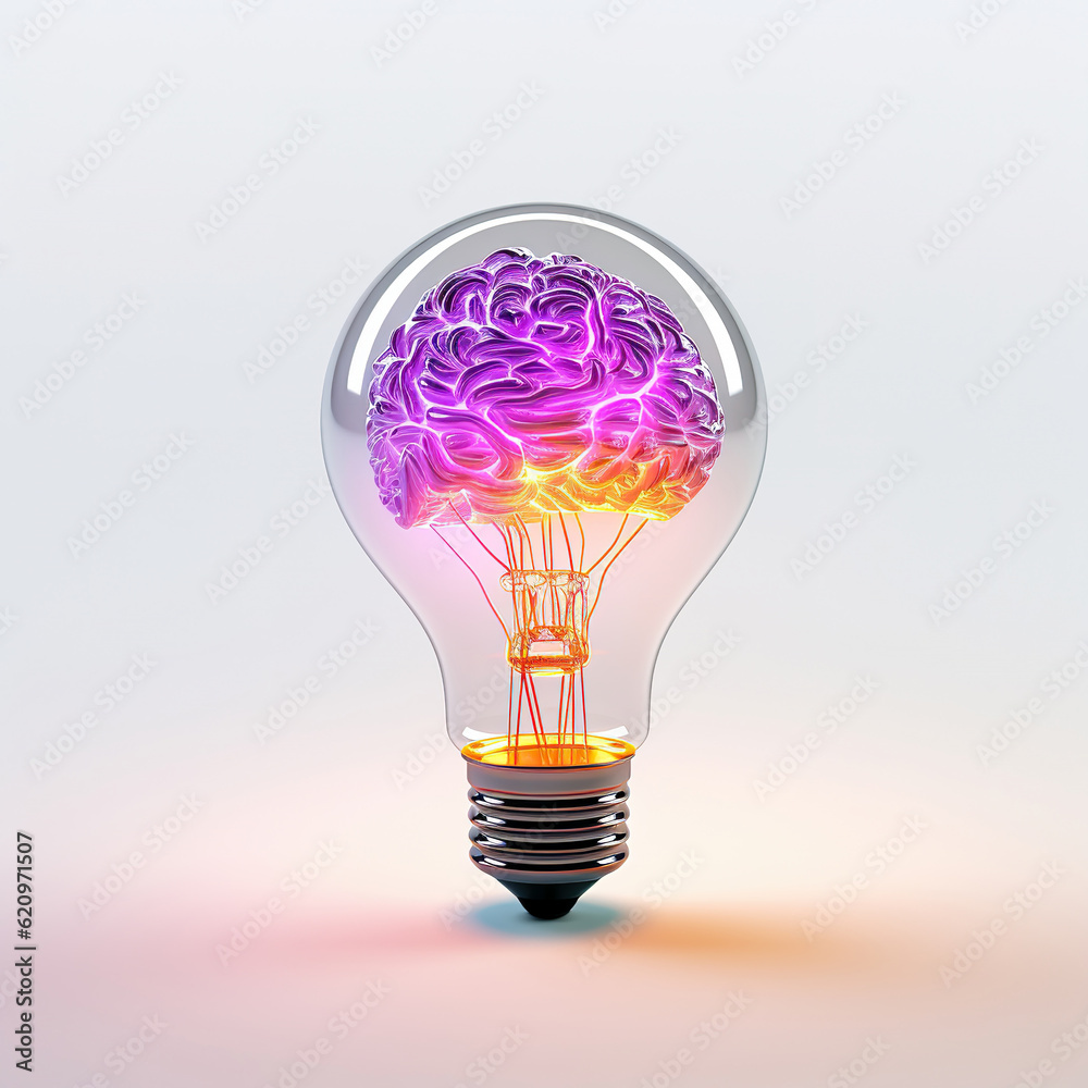3D rendering a light bulb with a brain for a filament 3D rendering a light bulb with a brain for a filament