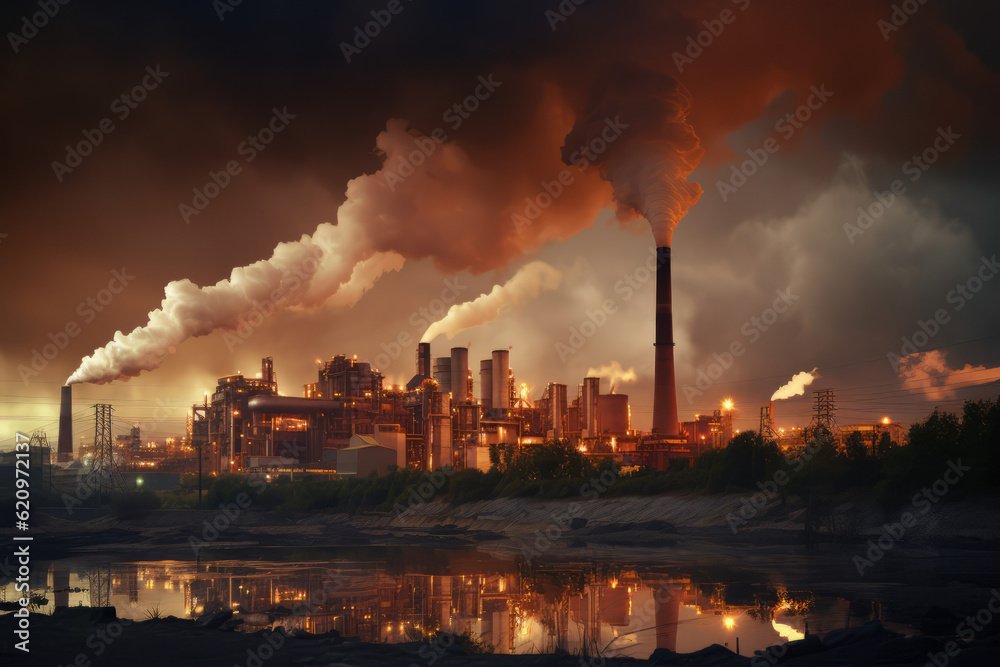 Environmental pollution, brown-coal fired power plant with pollution