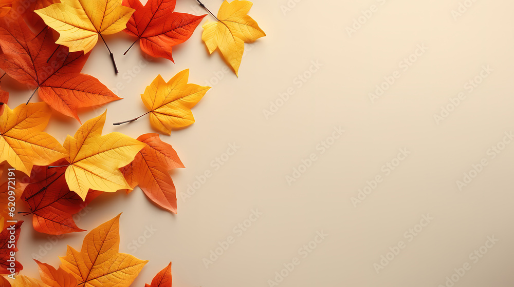 Modern background with realistic autumn leaves. Generative Ai