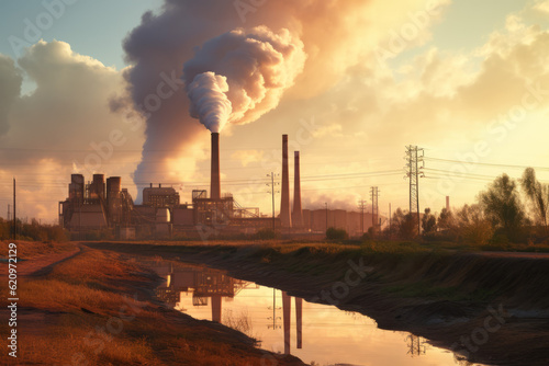 Environmental pollution, brown-coal fired power plant with pollution